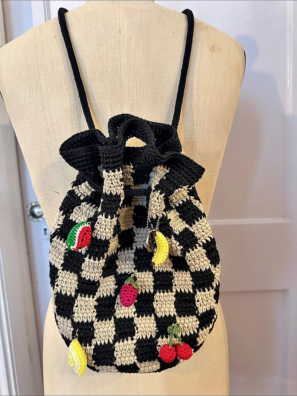 NWT The Sak Dylan Backpack with 5 Crocheted Fruit Yarnicharms included